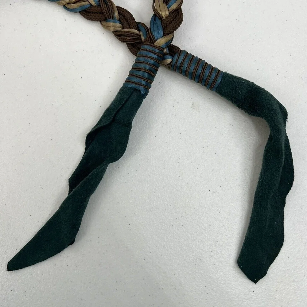 Vintage Wrap Belt Suede Leather One Size Teal Brown Braided Boho 90's Y2K